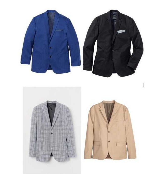 6 sacouri H&M/BP slim fit, bumbac/in mar. 48M/52L, bej/albstr/gri, noi