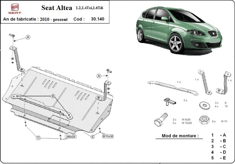 Scut motor metalic pentru Seat Altea 2004-prezent - otel 2mm