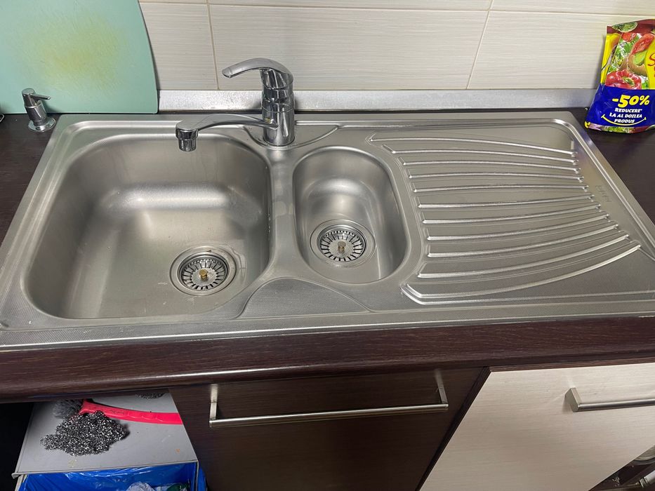 Chiuvetă inox 2 cuve 100/50 cm baterie inclusa