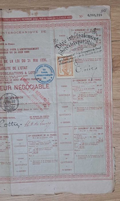 Obligațiune Istorică Canalul Panama (Anul 1888) – Piesă de Colecție / Scripofilie