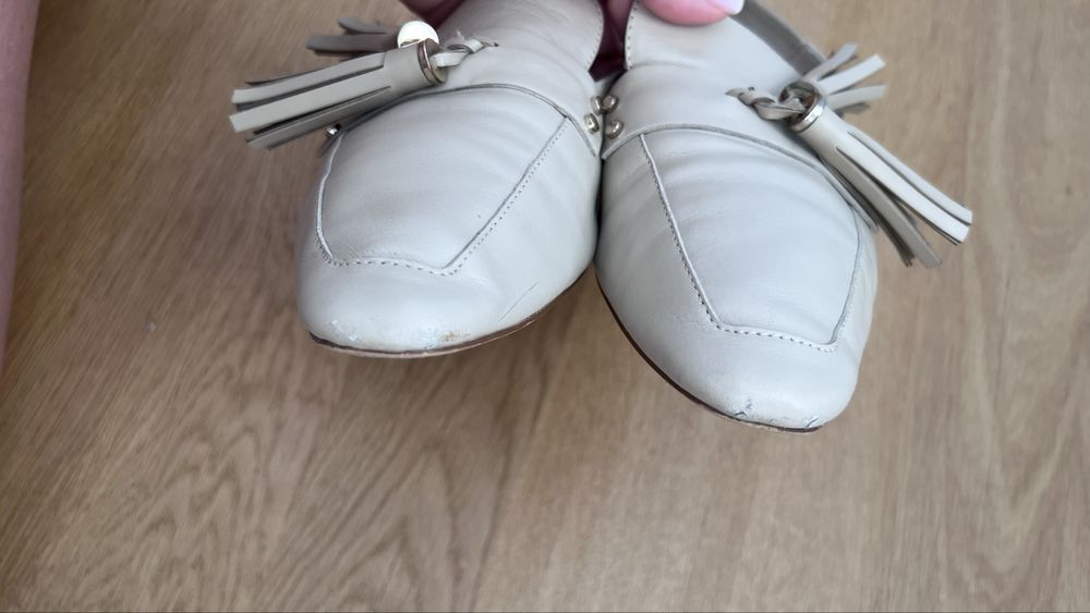 Mocasini damă Zara din piele naturală crem cu franjuri – mărimea 39