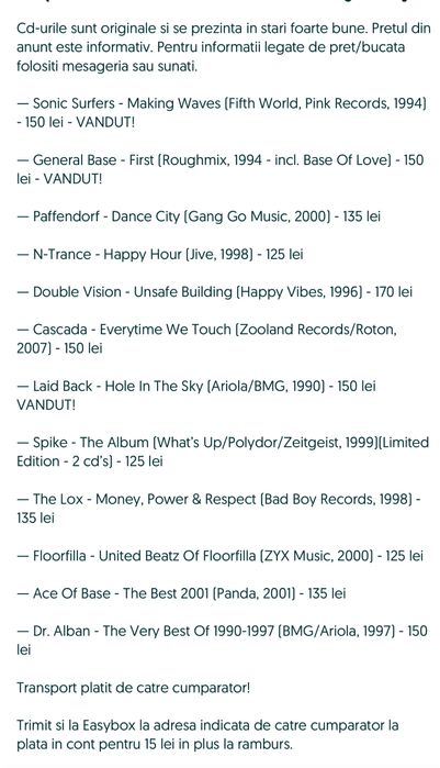 Pachet 17 Eurodance - Sonic Surfers/General Base/Double Vision/Cascada