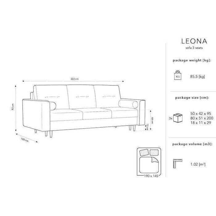 Canapea catifea extensibila 3 locuri albastru royal 220 x 100cm