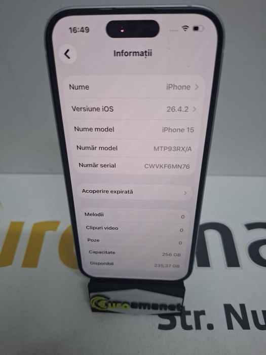 Telefon mobil Apple iPhone 15, 256GB -N2-