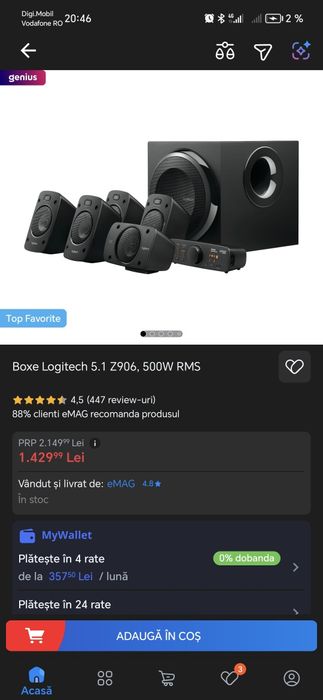 Boxe Logitech 5.1 Z906, 500W RMS