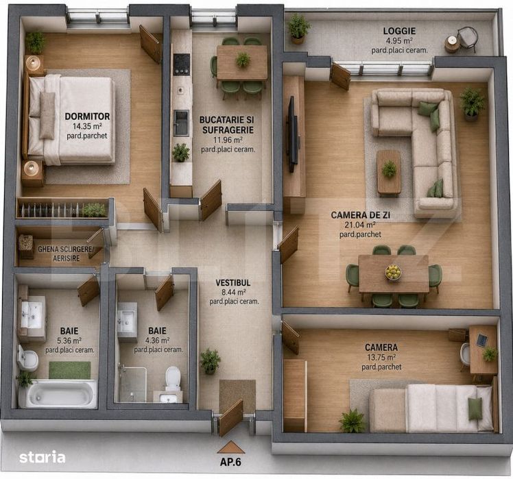Apartament cu 3 camere, 76.89 mp, zona Tudor — fotografia 1