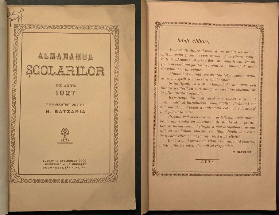 rar 1927 ALMANAHUL SCOLARILOR – Nicolae Batzaria 128 pag ilustrat. Bucuresti, Atelierele Adevarul si Dimineata, Reclame Vechi 23x16cm Stare cf. poze
