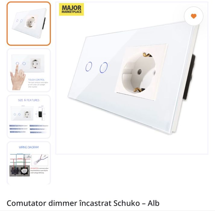 Vand comutator cu touch si priza cu rama din sticla