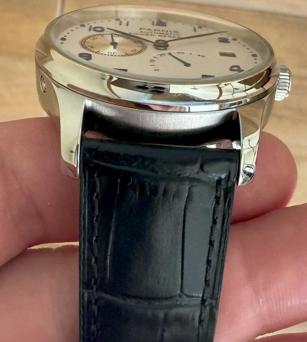 Parnis Portuguese 43 mm Automatic Power Reserve Flywheel Alb