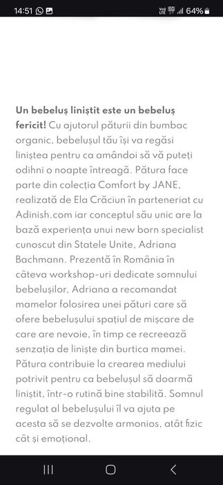 Paturica  de infasat din bumbc organic