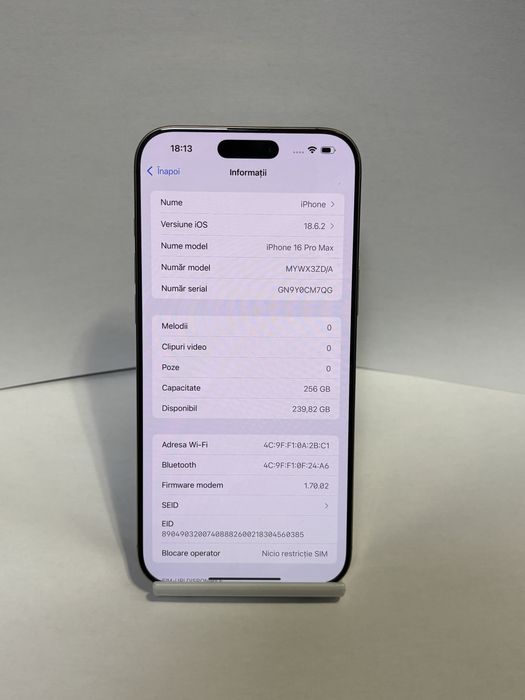 MDM vinde: Iphone 16 Pro Max 256GB Desert Titanium.