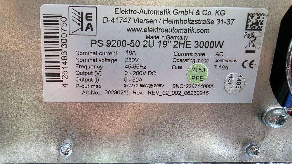 Sursa Elektro Automatik 0-200VDC, 0-50ADC