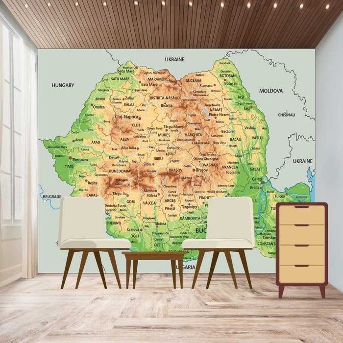 Fototapet harta geografica a  ROMANIEI