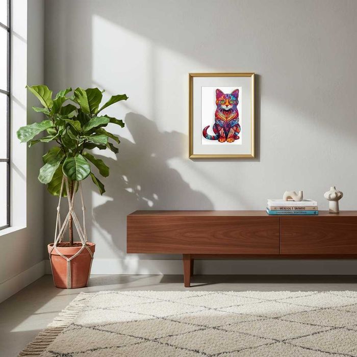 Puzzle din lemn pisica 130 piese colorate pentru adulti copii 38x24cm