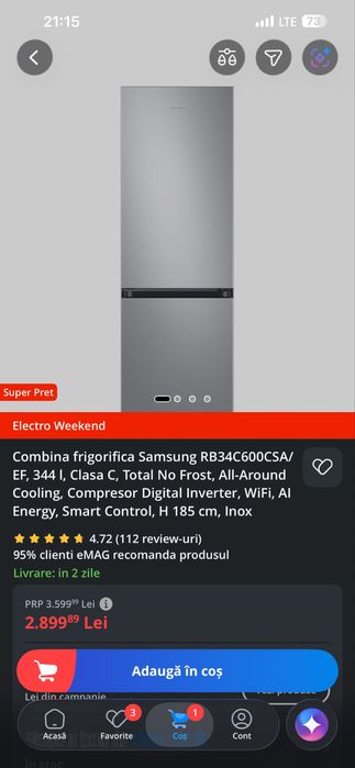 Frigider Samsung, Clasa C, Total No Frost 344L