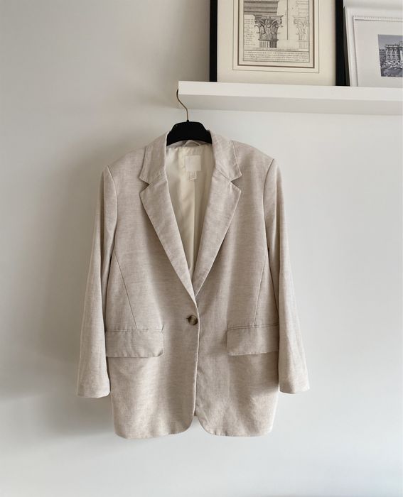 Дамско бежово сако от лен H&M