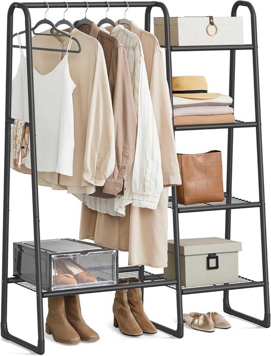 Suport haine metalic Songmics, 5 rafturi si bara agatat haine, negru