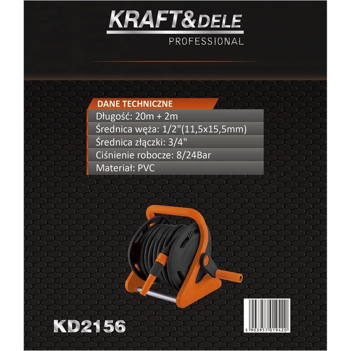 Furtun de gradina cu suport si maner, 1/2", 20 metri, Kraft