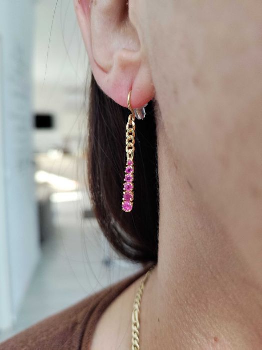 Cercei Aur 19.2K Cu Rubine Naturale Roz Portugalia Aur 800