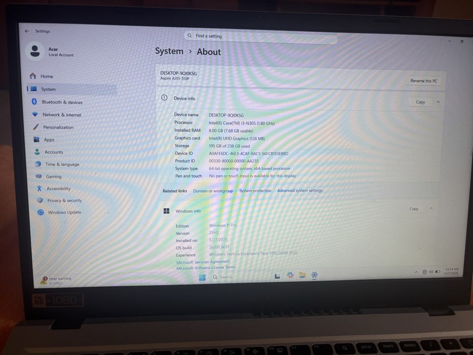 Pachet Laptop Acer Aspire 3 + Mouse Gaming + Căști Gaming | Gata de utilizare | Stare excelentă