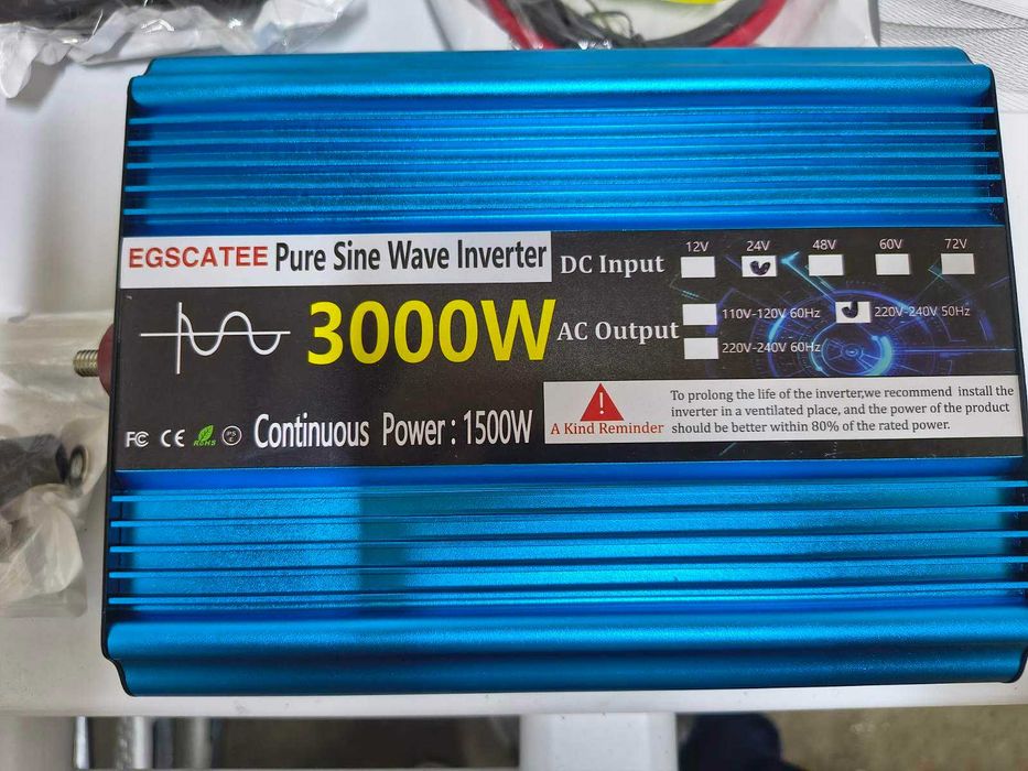 Инвертор EGSCATEE Pure Sine Wave 24V → 220V, 1500W / 3000W, дистанционно