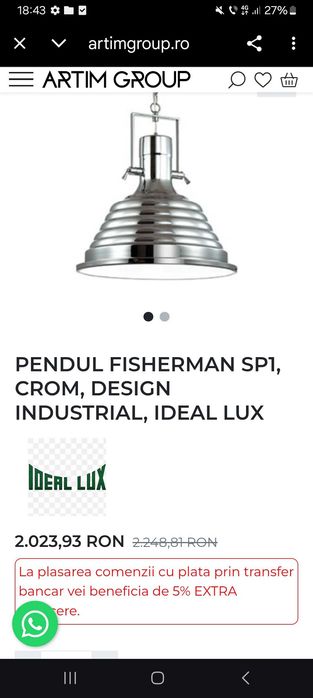 Lustre Designer Fisherman SP1,Ideal Lux,Model Industrial