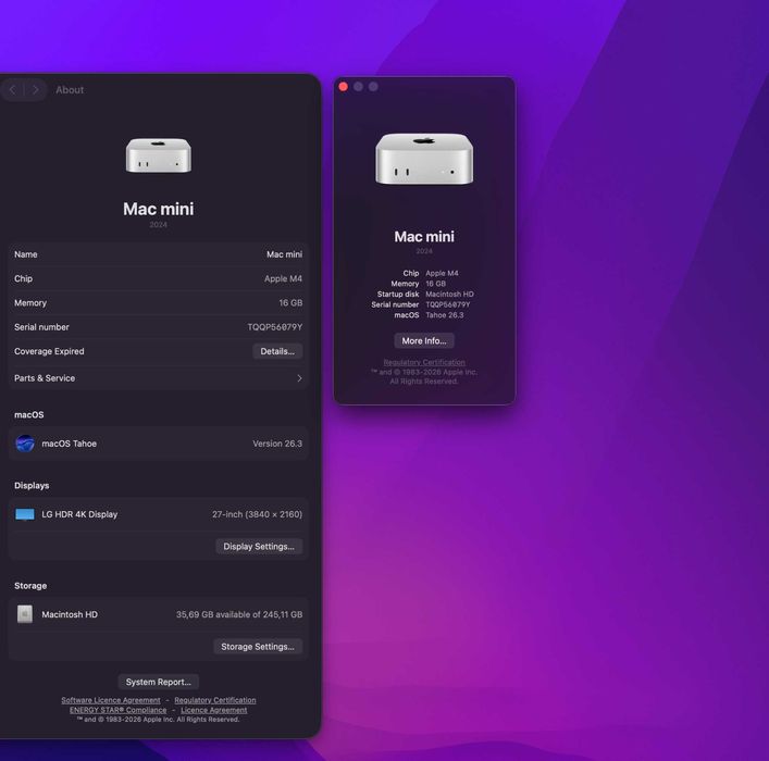 Mac mini M4 - 16GB -256GB SSD