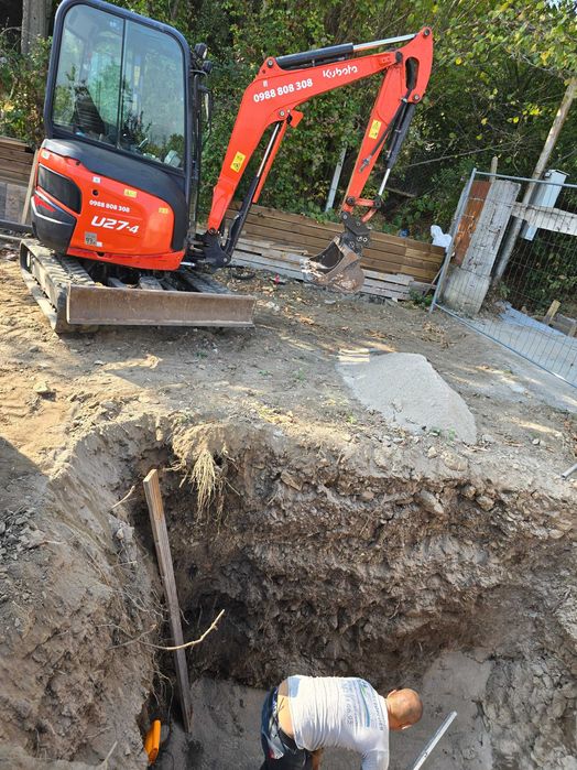 Работа с мини багер и самосвал с кран