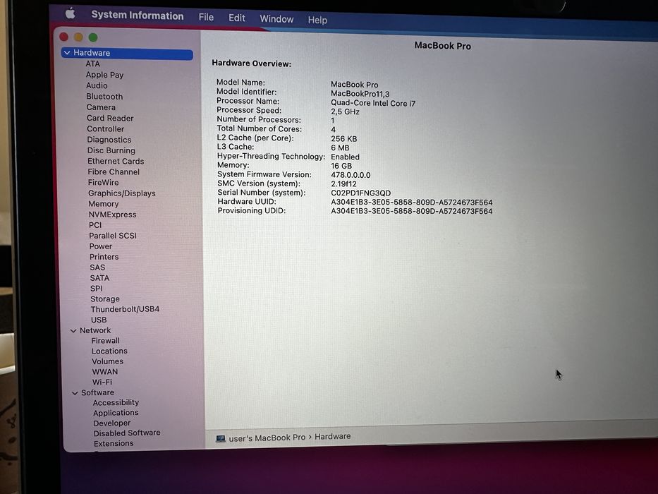 Mackbook pro i7 16gb Ram 512gb