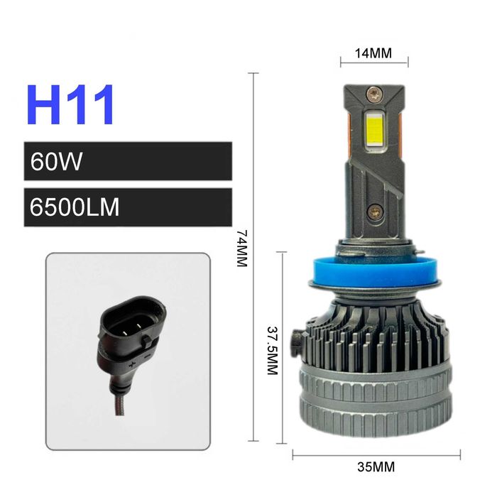 Комплект LED крушки HB4, HB3, H1 или H8 / H9 / H11 12V-24V - 60W, 6500LM, 6000K, CANBUS без грешки