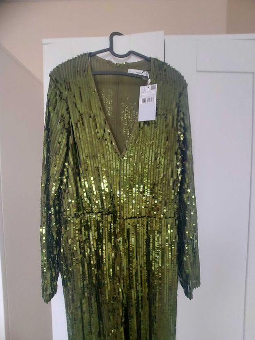 Mango sequin green jumpsuit! New! Size L