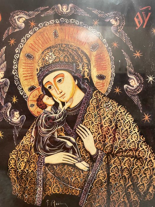 icoana veche icoana cu geam dim 31x34 cm icoana veche deosebita icoana