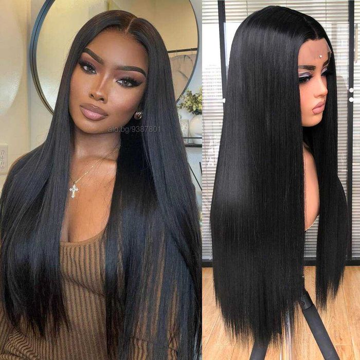 Черна права перука с Lace Front дантелен път 13×4×1 - 70 см