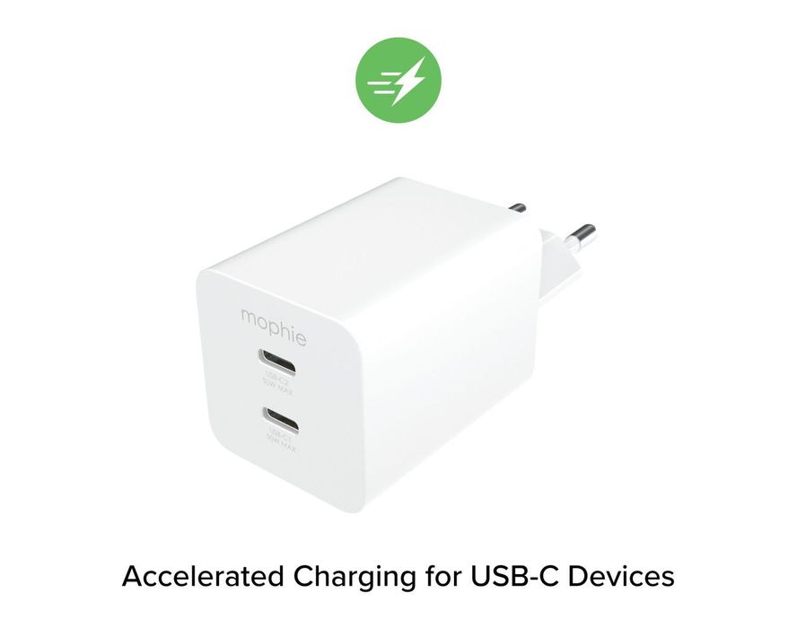 Зарядно Mophie Essentials Power Adapter Dual USB-C-PD-50W