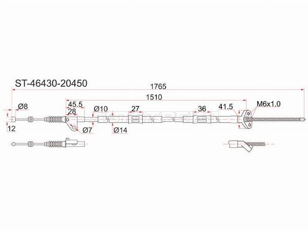 Трос ручника  (дисков тормоза) -Левый Toyota Carina