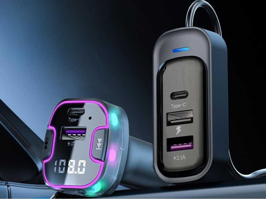 Bluetooth FM Трансмитер за кола с 3x USB и Type-C зарядно, микрофон
