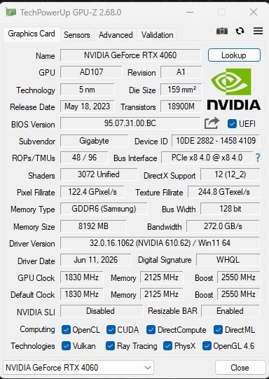 Видеокарта GIGABYTE GeForce RTX 4060 GAMING OC