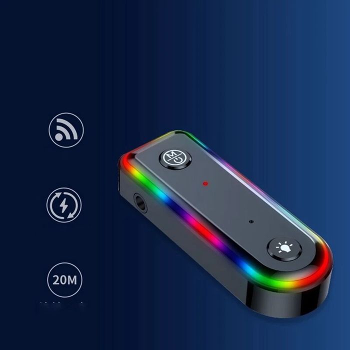 Adaptor Bluetooth auxiliar cu iluminare RGB, pentru mașină sau boxe