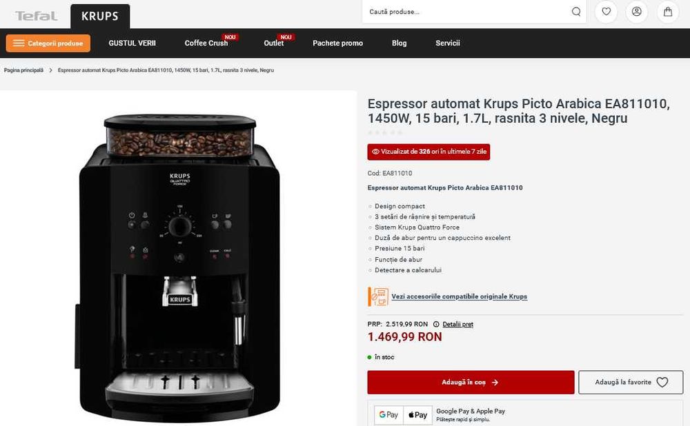 Espressor cafea automat Krups Arabica EA811010 - Nou, nefolosit, garantie