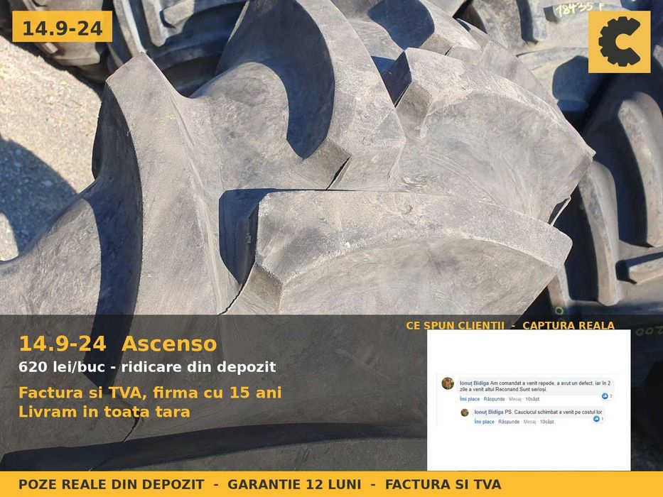 ANVELOPE 14.9-24 14.9 24 149-24 380/85-24 Ascenso TDB120 DOT 2021 Cauciucuri Tractor Punte Fata SH GARANTIE