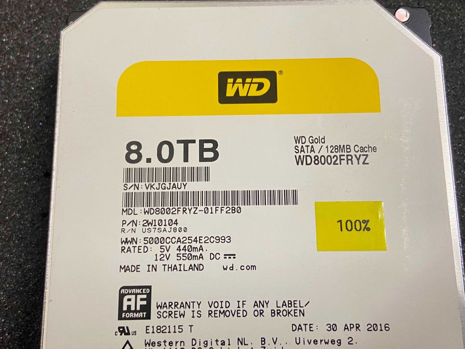 WD Gold 8TB 7.2K SATA 3.5" 6Gb/s HDD хард диск - 100% Health