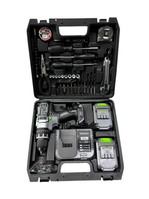 Акумулаторен ударен винтоверт с части и аксесоари в куфар HAWEK 24V 4A
