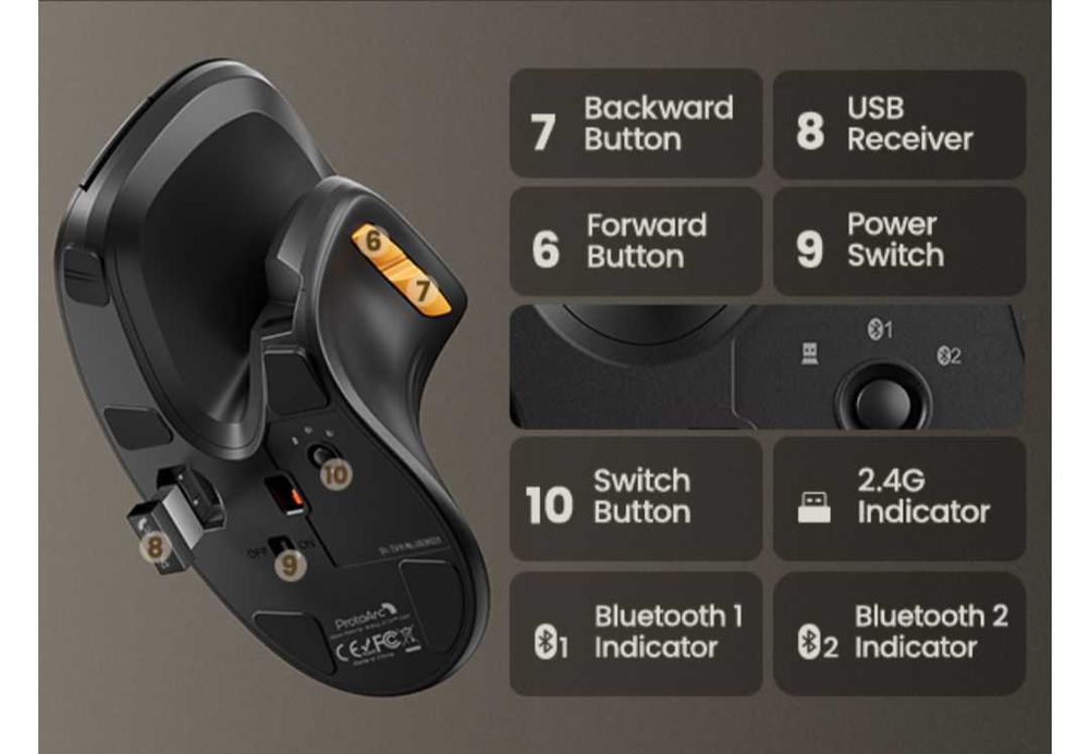 ProtoArc Ергономична мишка EM11 NL Bluetooth презареждаща  се безжична