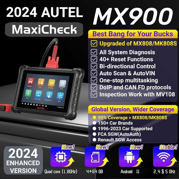 Автодиагностика на Български Autel MX900,DOIP,CanFD,кодиране,40 ресета