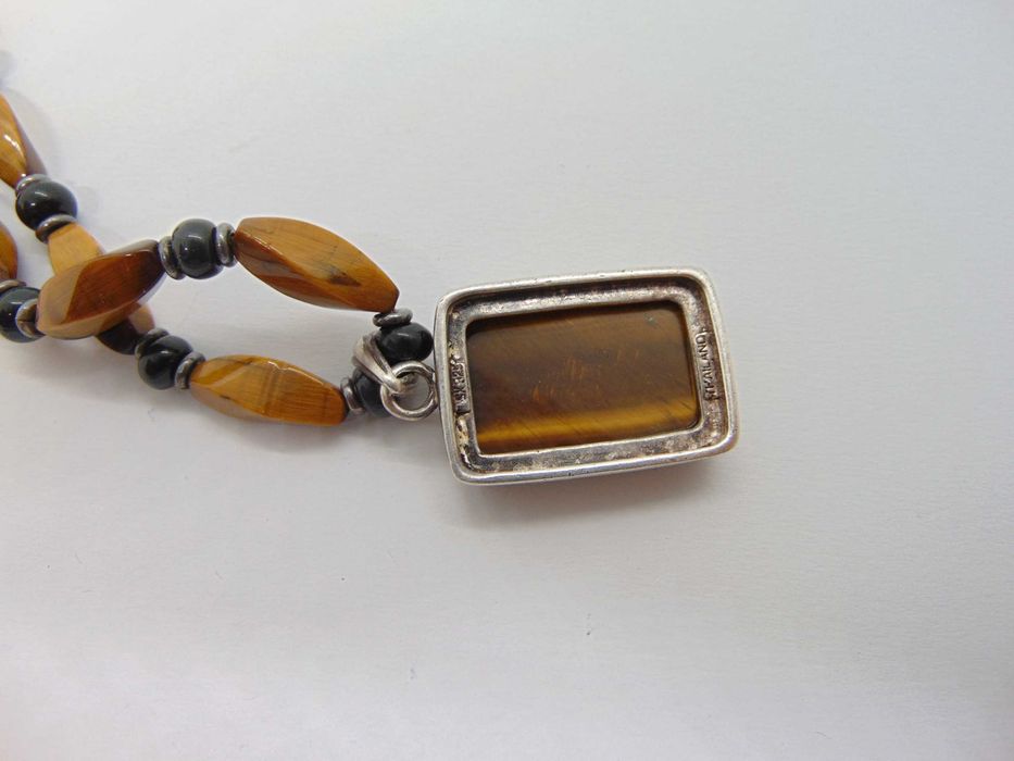 Colier si pandantiv din argint cu ochi de tigru si onix