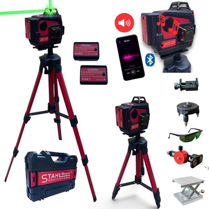 Лазерен нивелир 4D с 360 градуса завъртане, 16 линии и вграден високоговорител с Bluetooth функция StahlMayer