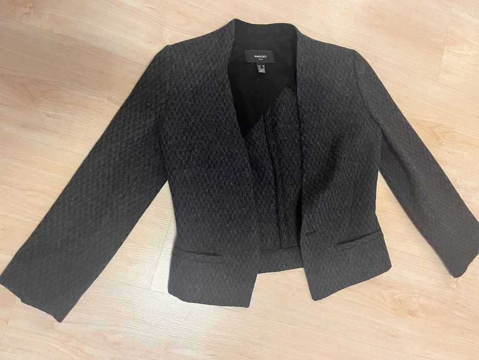 Sacou Mango gri inchis, lana texturat marimea 34 / XS