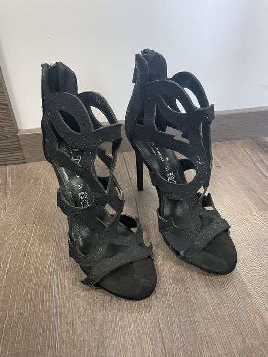 Sandale cu toc, negre, Benvenuti, marimea 37