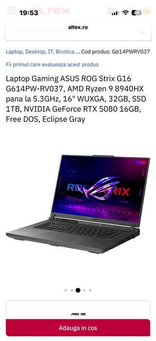 (Negociabil) Laptop Gaming ASUS ROG DE LA 16.499 LEI LA 13.499 LEI NOU SIGILAT