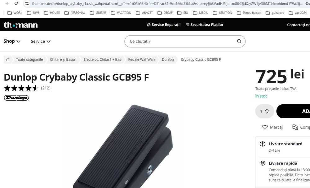 Pedale chitara Dunlop Cry Baby GCB-95F Classic Wah VOX 847 - GARANTIE
